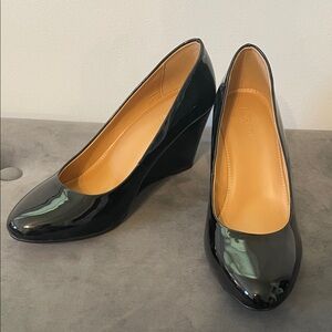 J. Crew Glossy Black Wedge Shoes